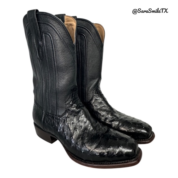 TECOVAS The Carter Mens Black Handmade Full-Quill Ostrich Cowboy Boots - Picture 1 of 14